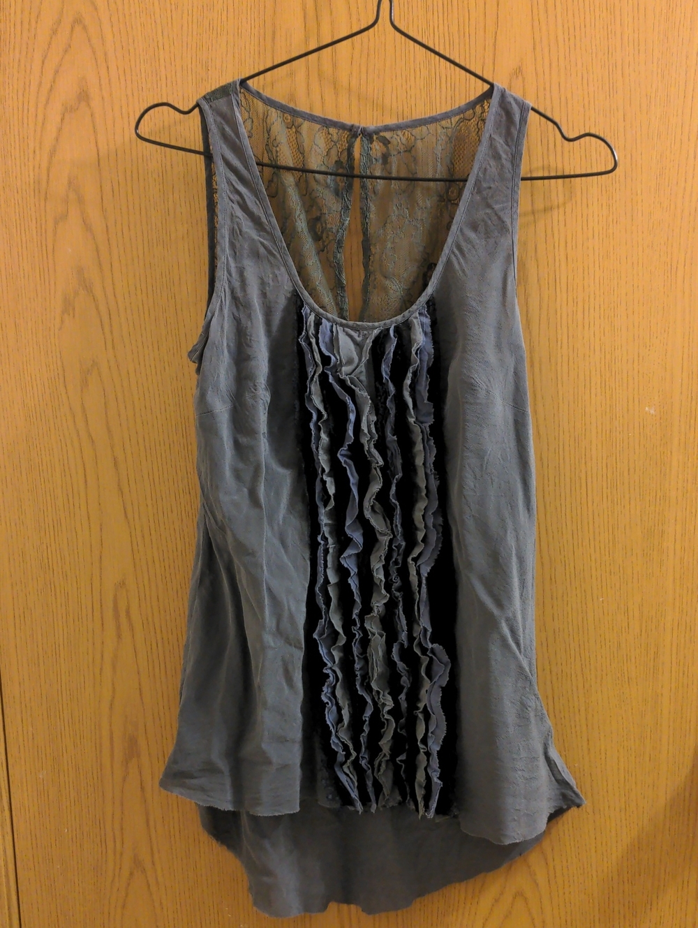 Women’s Slate Gray Ruffle Front Tank Top